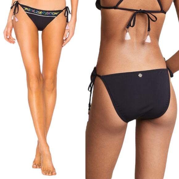 Nanette Lepore Vamp Swim Bikini Bottom Tassel Tie Black Size 10 - Picture 2 of 10